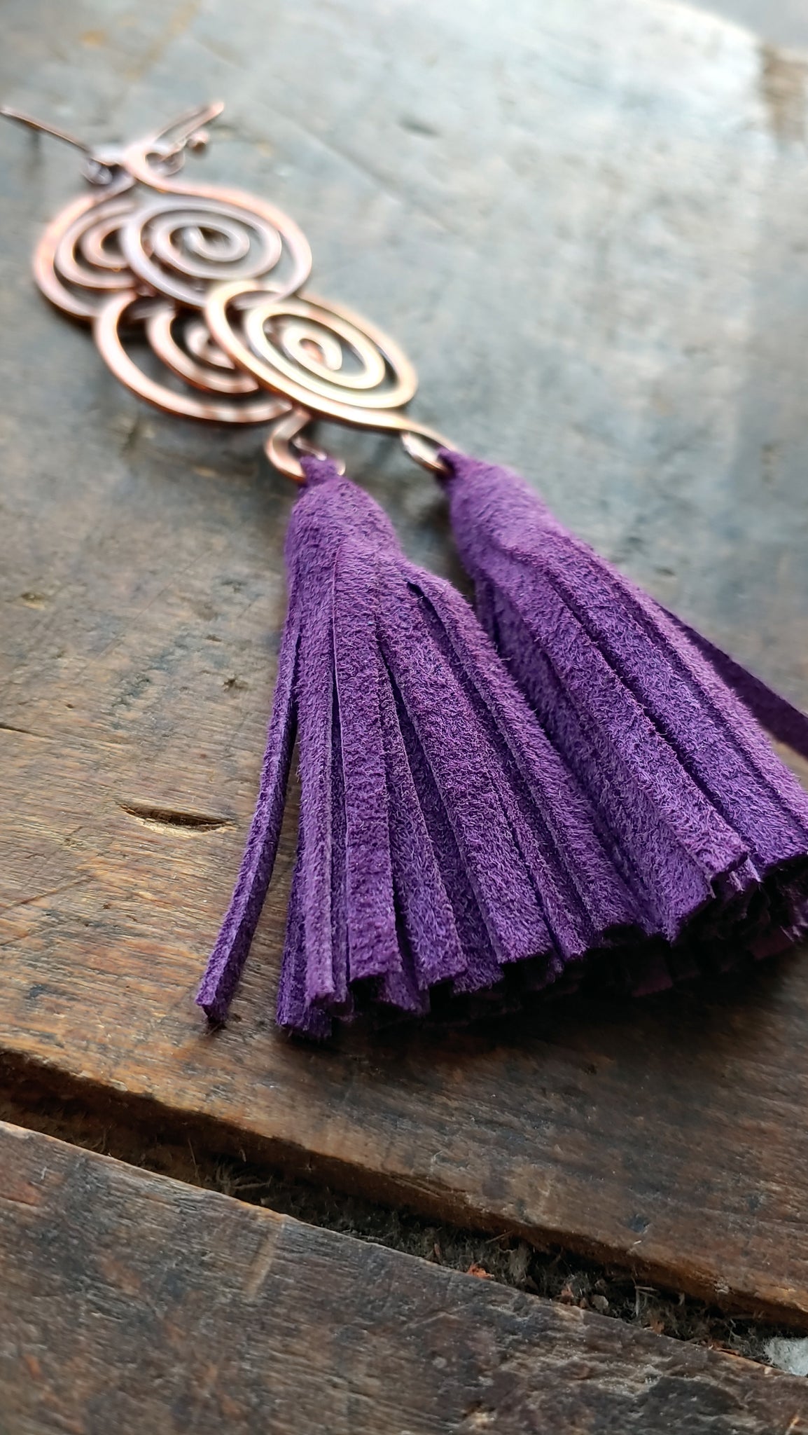 Arial Lux Suede Leather Fringe Double Spiral Earrings - SS11017