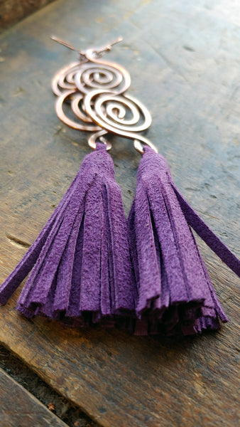 Arial Lux Suede Leather Fringe Double Spiral Earrings - SS11017