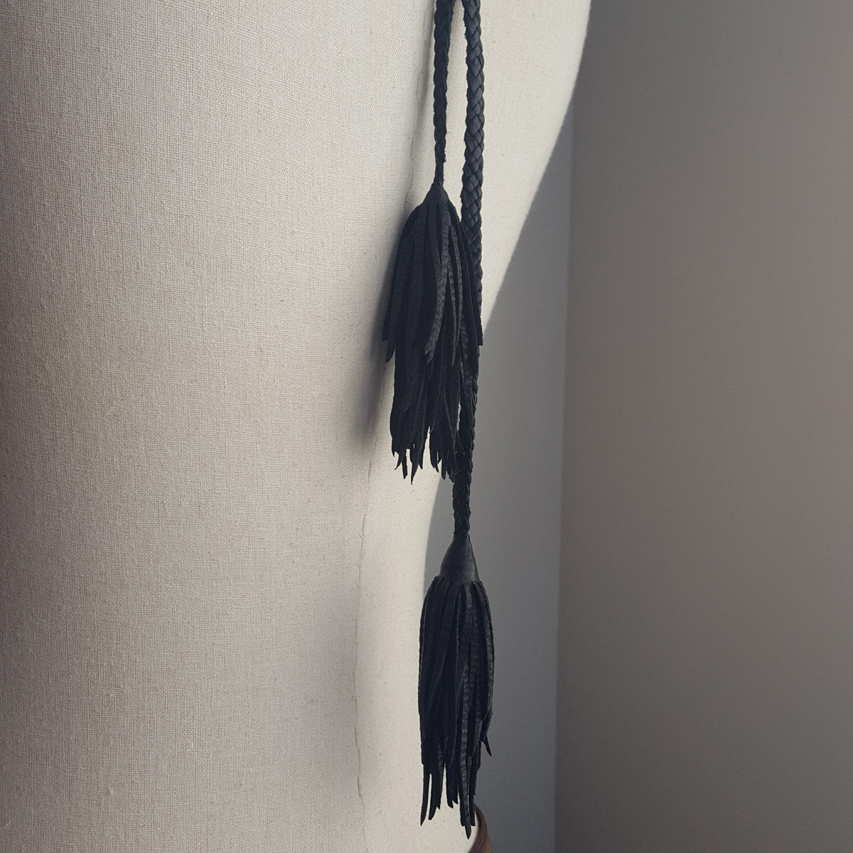 black tassels on the eternity braided leather choker necklace