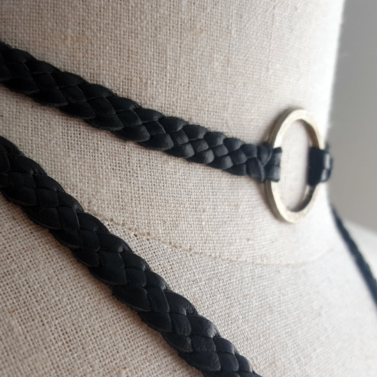braided leather choker, eternity necklace with hammered ring