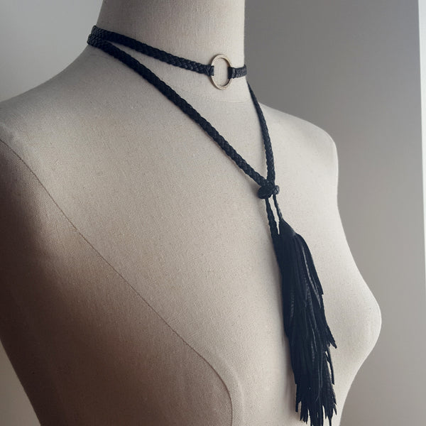 slave necklace with hammered ring and tassels