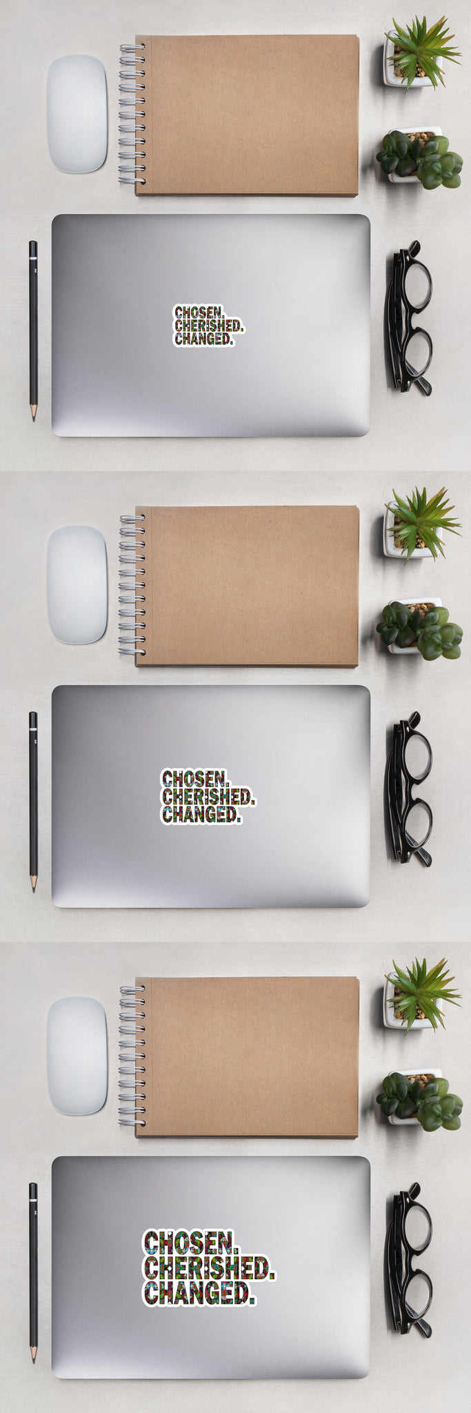 Chosen. Cherished. Changed. Vinyl Sticker, Motivational Christian Quote, God's Love Sticker, Laptop & Water Bottle Sticker