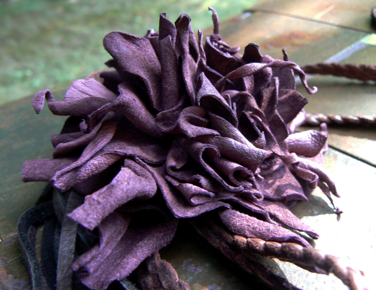 eggplant pig suede colored flower for Mandisa Braided Leather Headband, Flower Choker, Flower Belt, with leather fringe