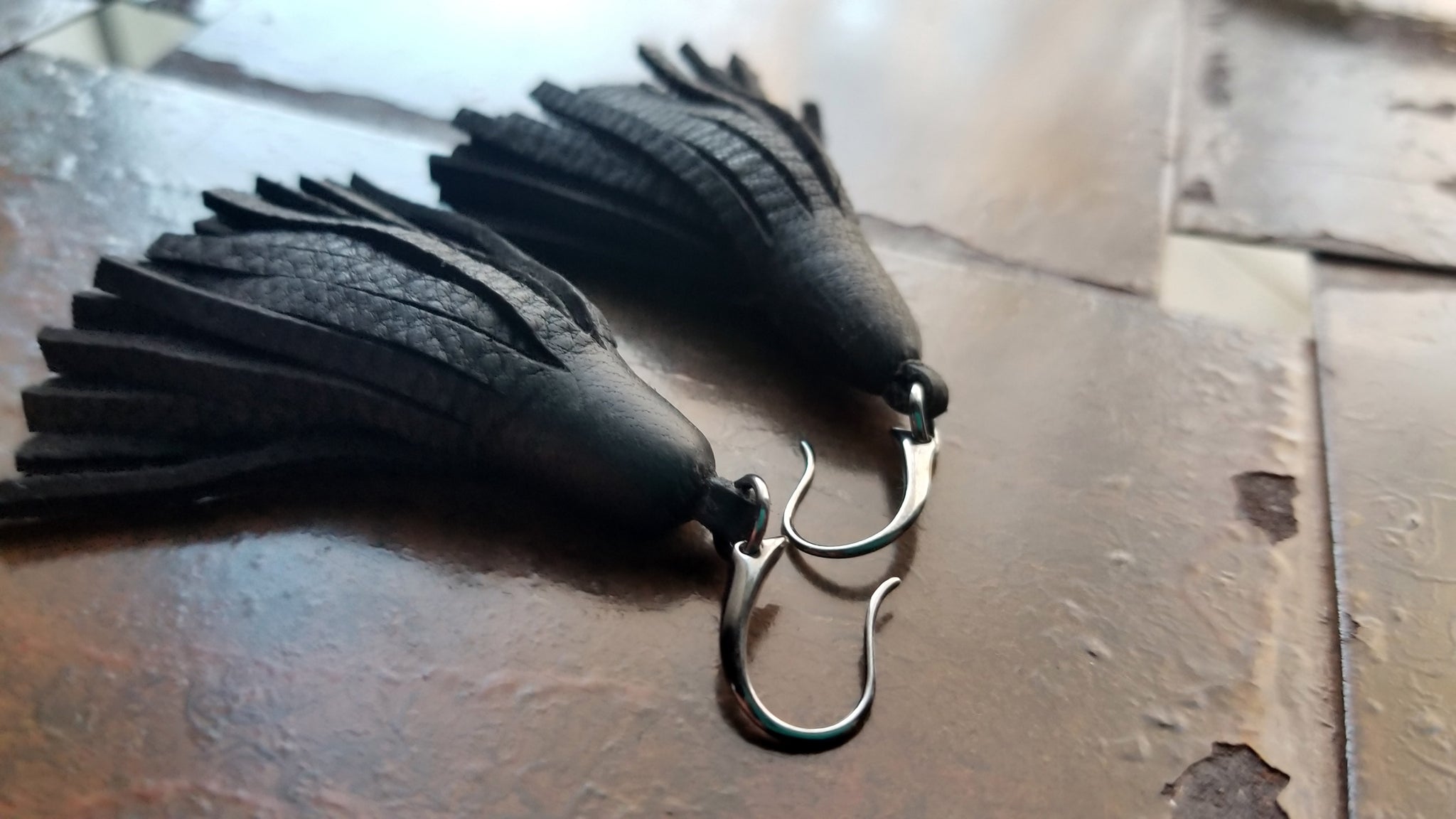 TILU Leather Tassel Earrings, Small Leather Fringe Tassel Earrings