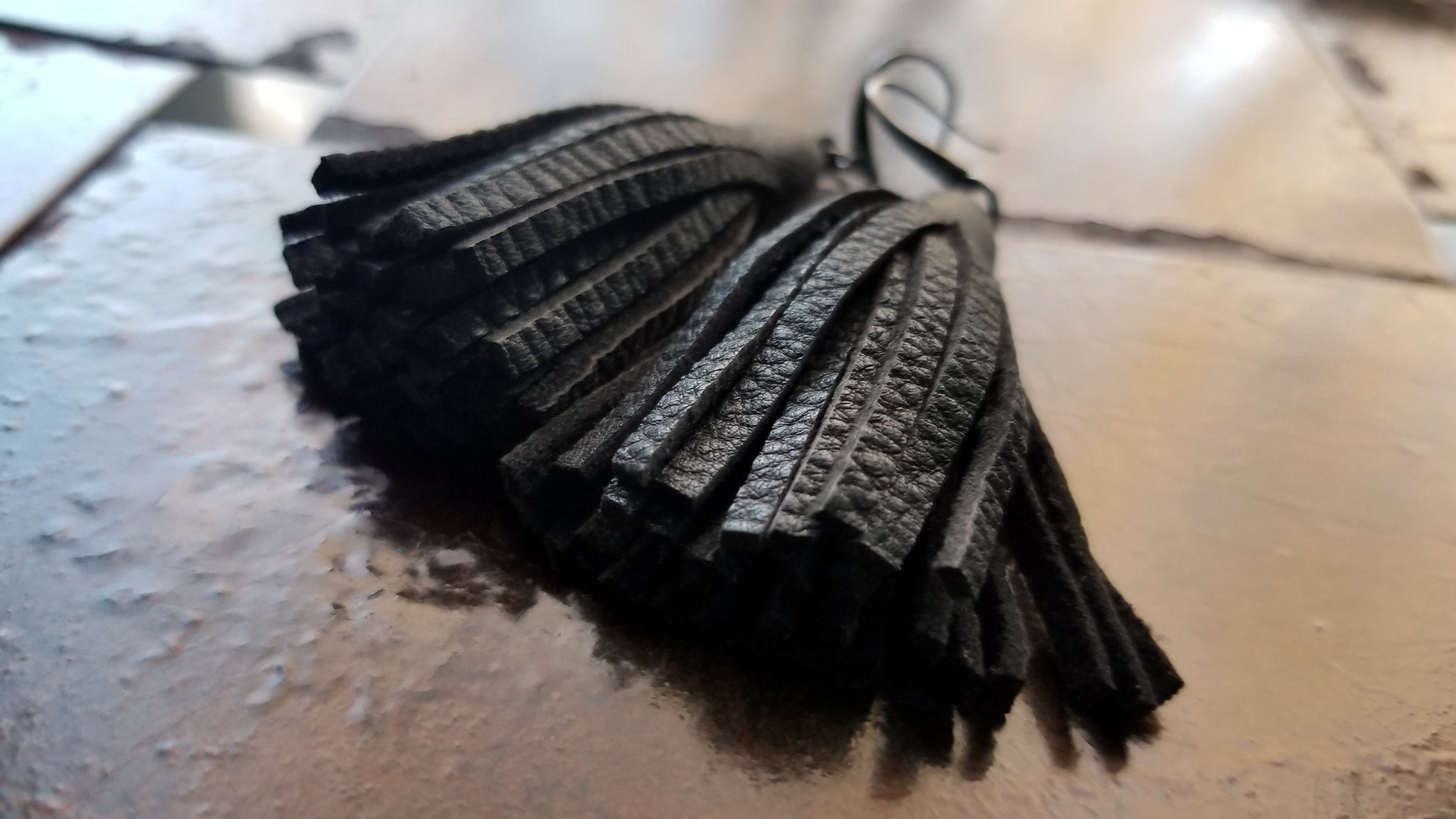 TILU Leather Tassel Earrings, Small Leather Fringe Tassel Earrings, black