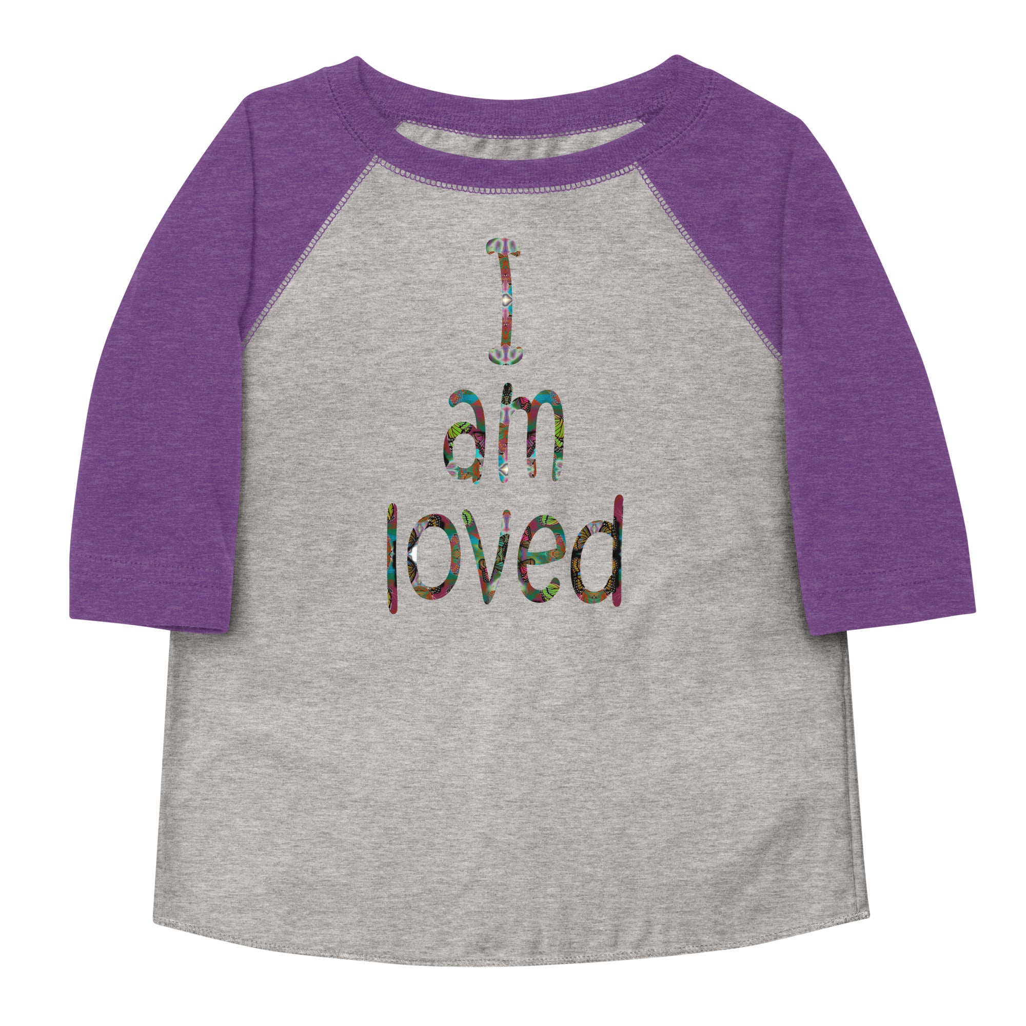 I am loved ~ Toddler Butterfly Word Art Graphic Baseball Shirt
