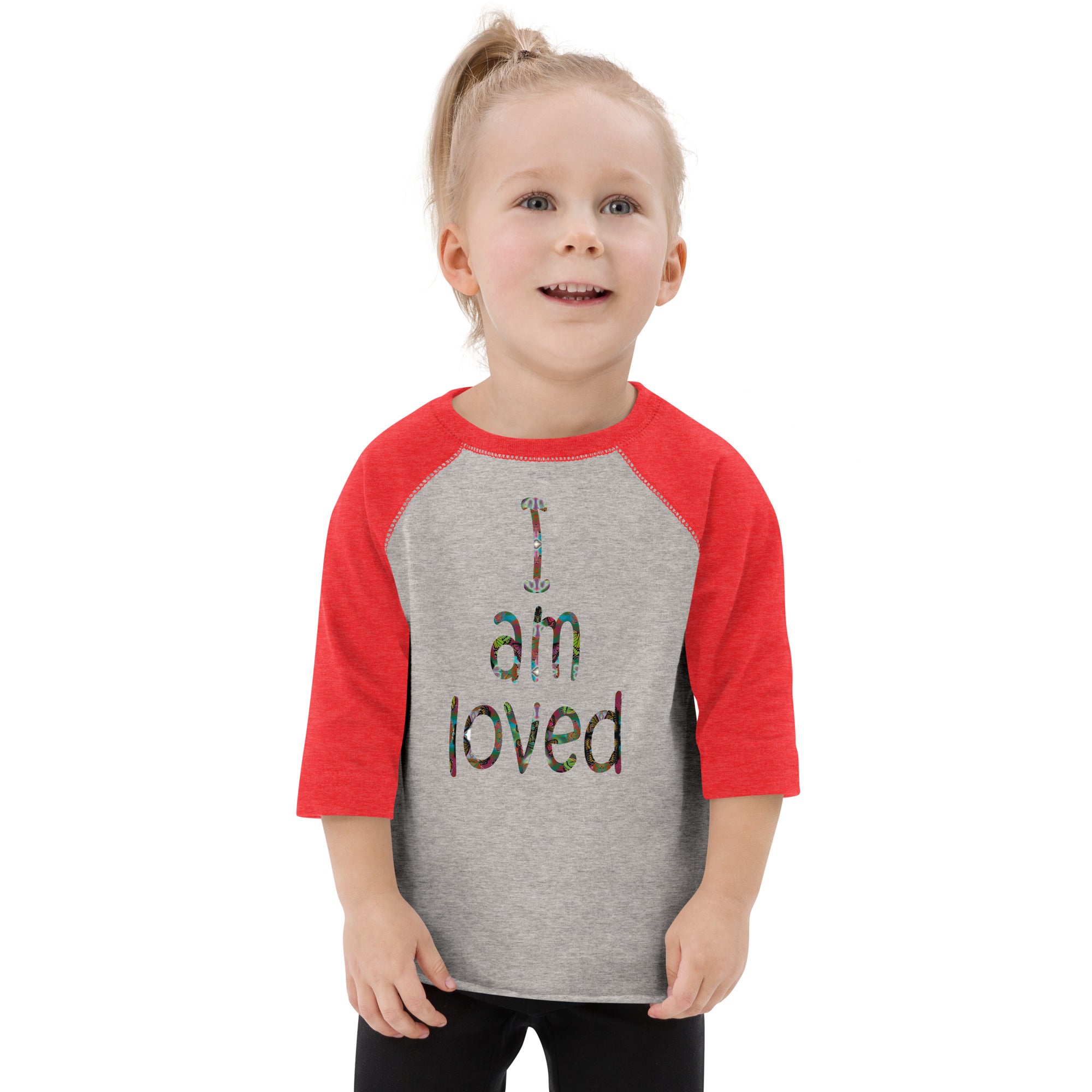 I am loved ~ Toddler Butterfly Word Art Graphic Baseball Shirt