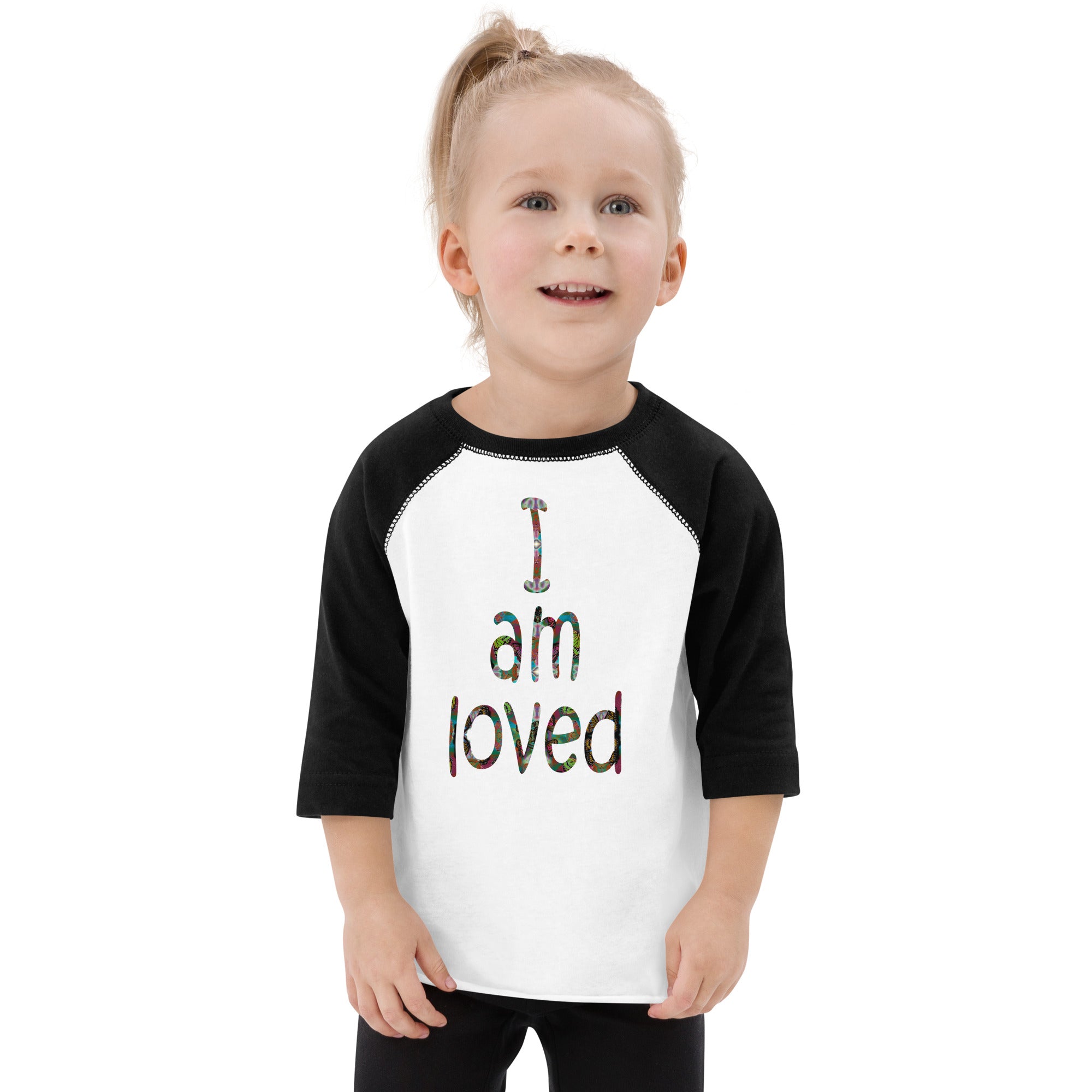 I am loved ~ Toddler Butterfly Word Art Graphic Baseball Shirt