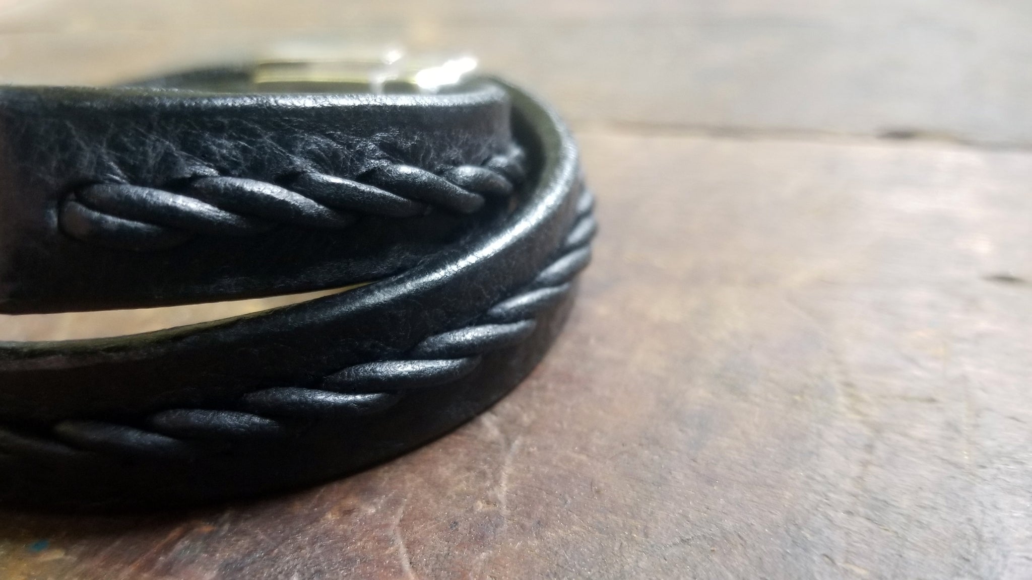 2 Stair step braid leather bracelet, black aztec leather