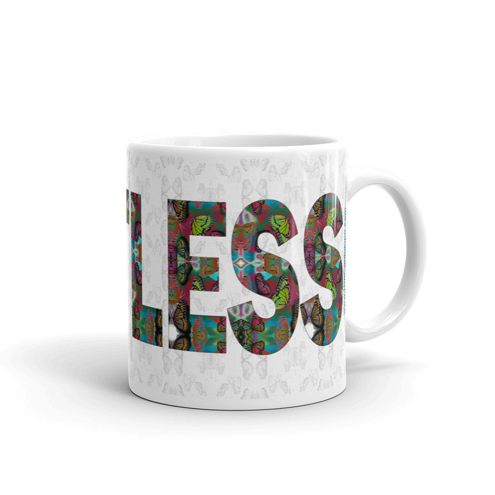 Limitless ~ LOVE ETERNAL Ceramic Mug; Colorful Butterflies, Printed Words, Word Art, Motivation Mug