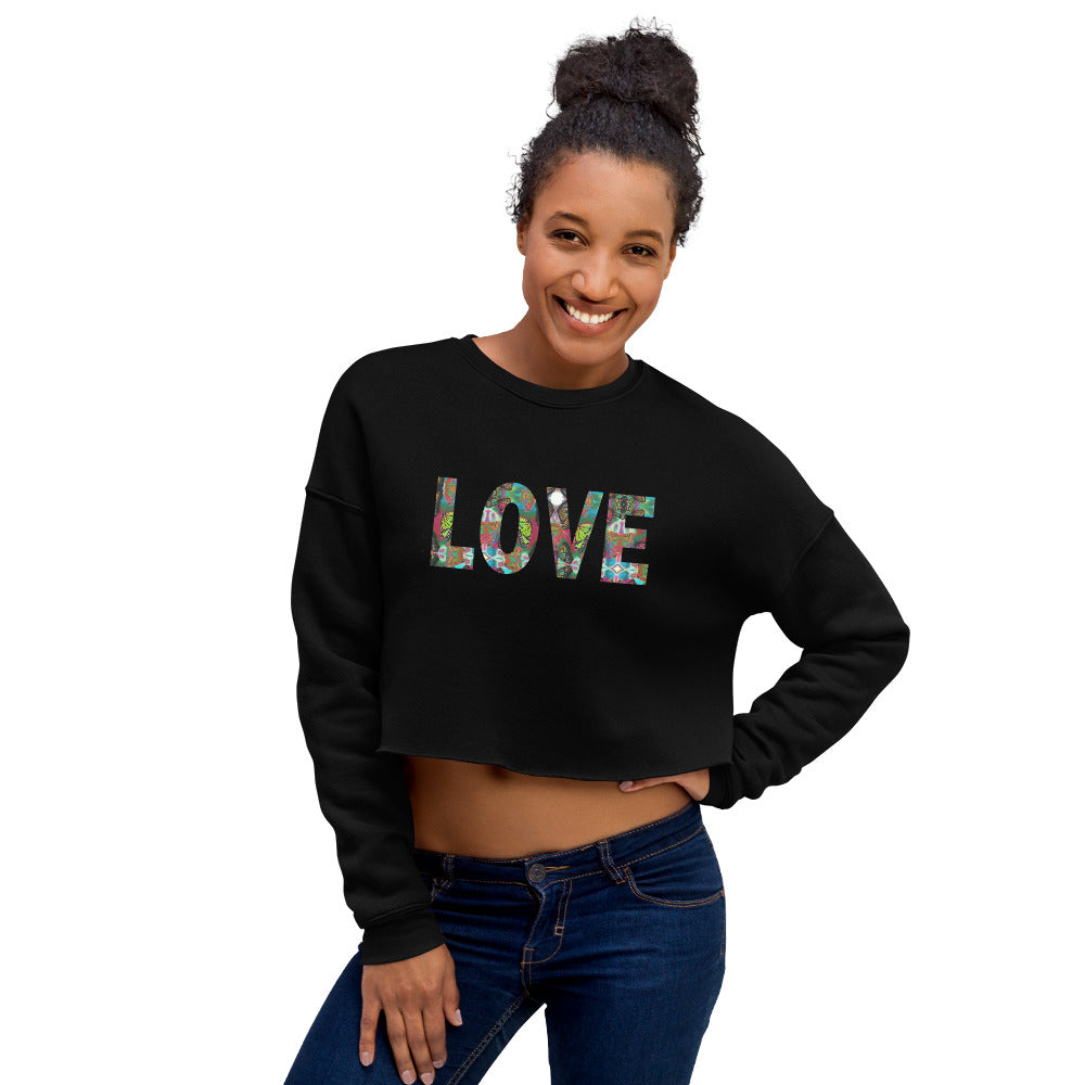 LOVE ~ Crop Graphic Sweatshirt, Butterfly Word Art Long Sleeve Crop Top