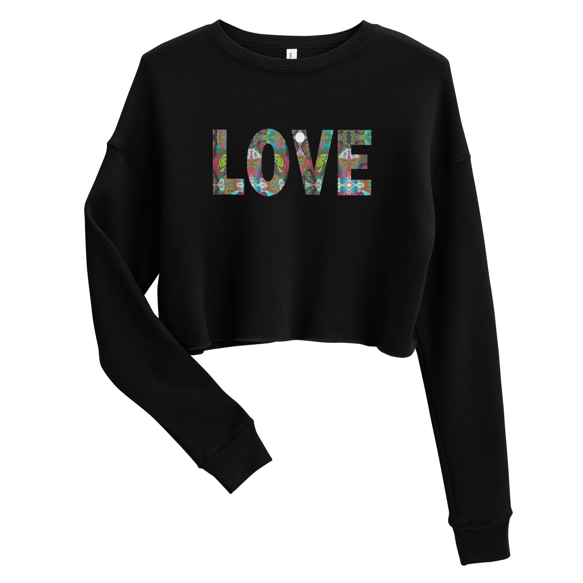 LOVE ~ Crop Graphic Sweatshirt, Butterfly Word Art Long Sleeve Crop Top