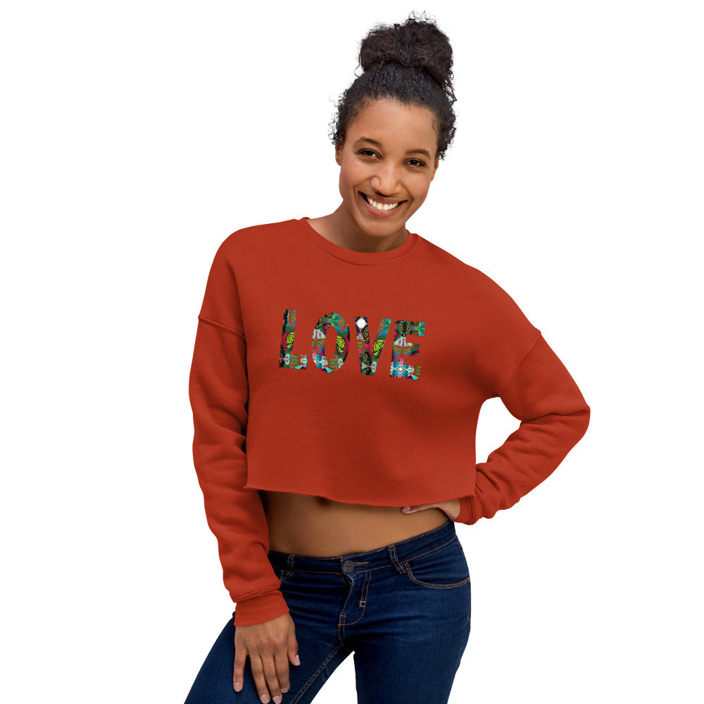 LOVE ~ Crop Graphic Sweatshirt, Butterfly Word Art Long Sleeve Crop Top