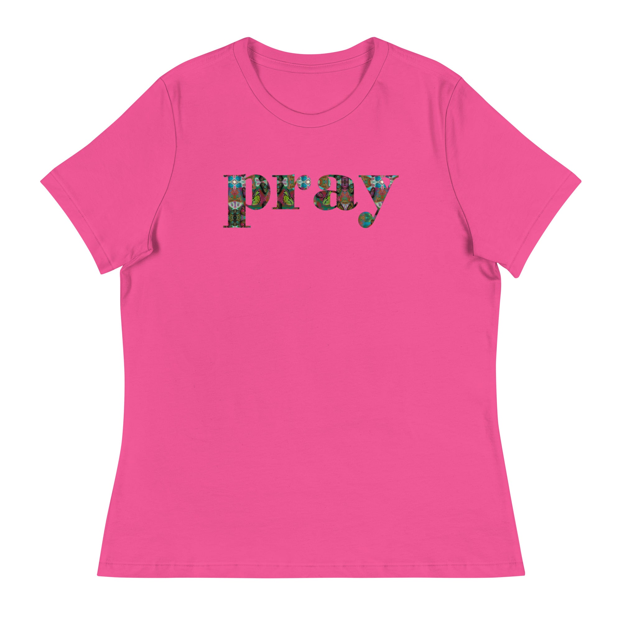 PRAY ~ Women's Butterfly Word Art Graphic T-Shirt, Short Sleeve Top
