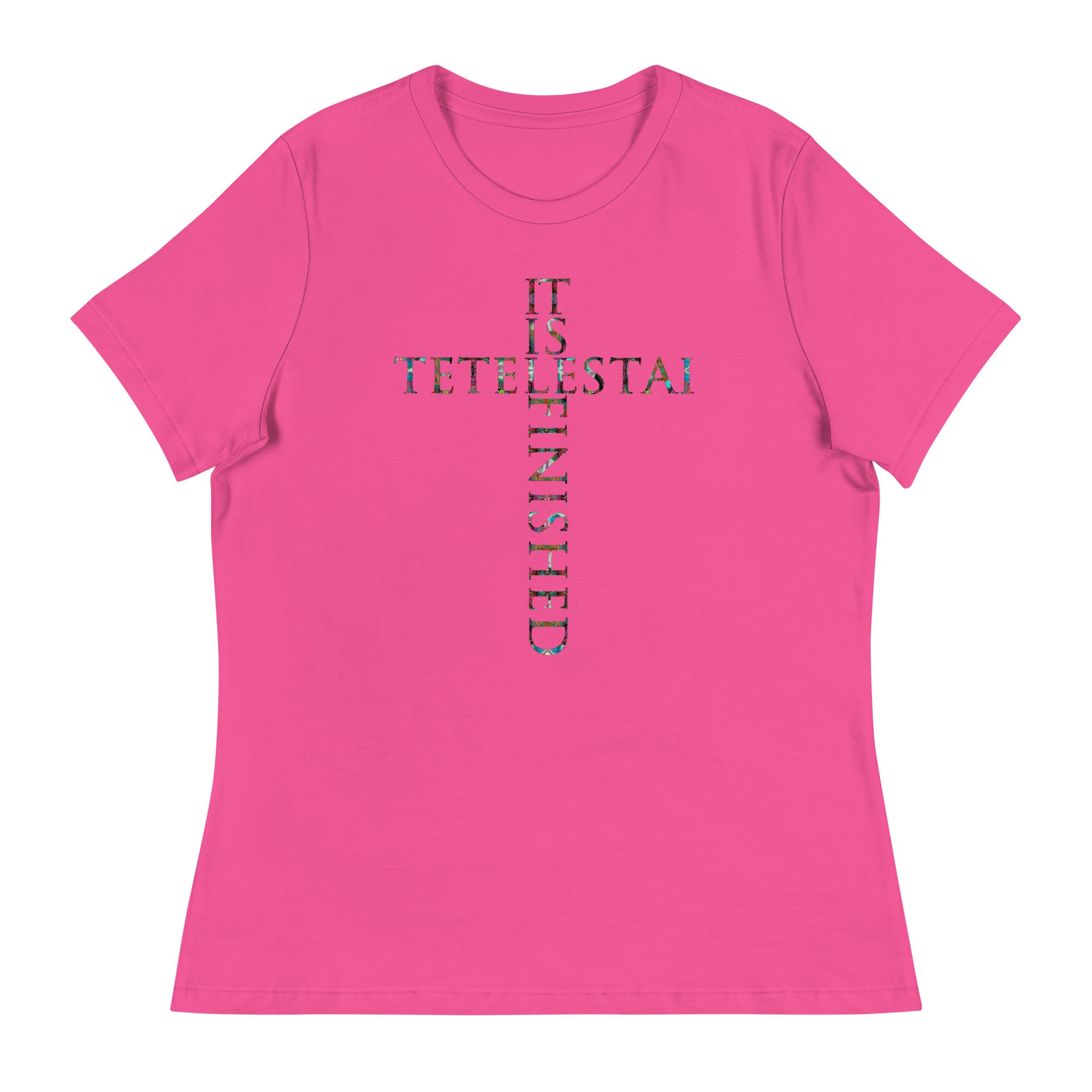 Tetelestai - It is Finished  ~ Butterfly Word Art Women's Graphic T-shirt, Short Sleeve Religious Spiritual Top