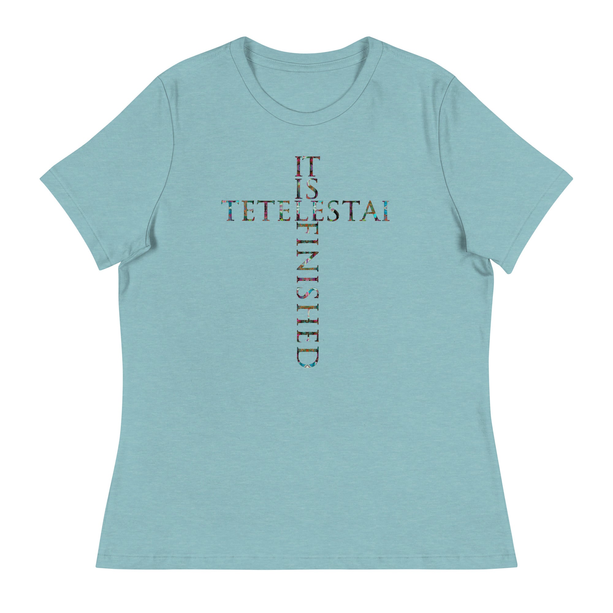 Tetelestai - It is Finished  ~ Butterfly Word Art Women's Graphic T-shirt, Short Sleeve Religious Spiritual Top