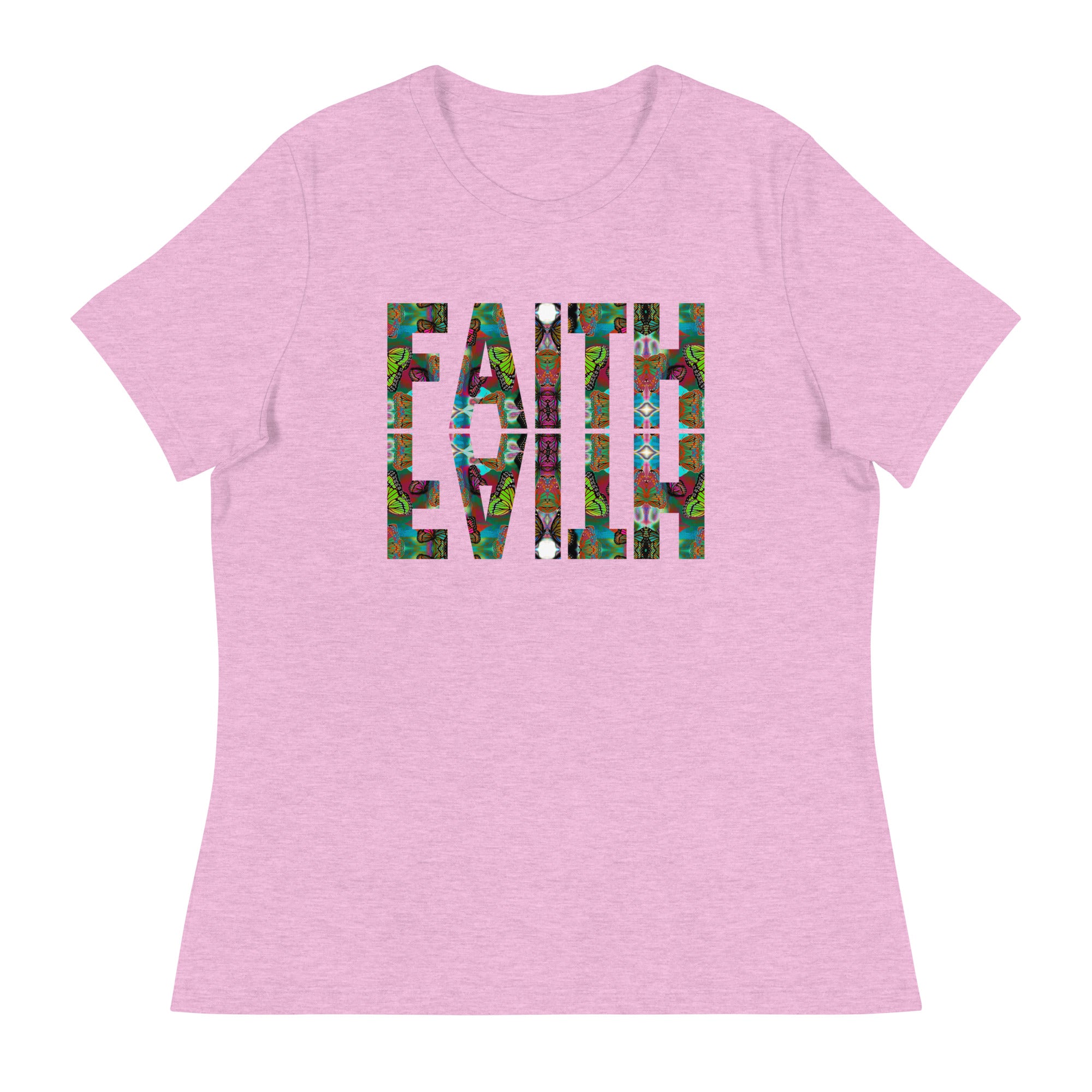 FAITH ~ Women's Graphic T-Shirt, Butterfly Word Art Short Sleeve Top