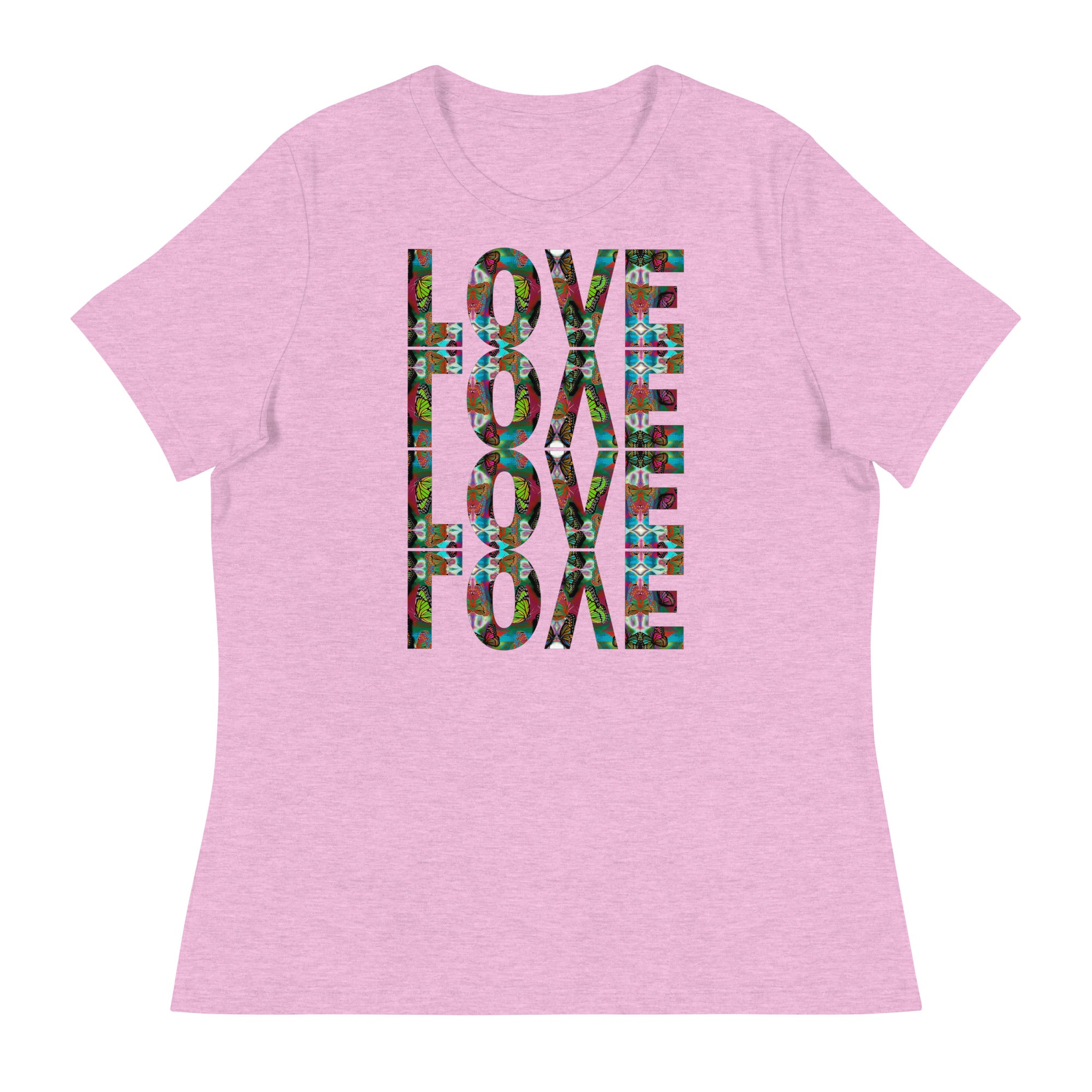 LOVE x 4 ~ Women's Graphic T-Shirt, Butterfly Word Art Short Sleeve Top
