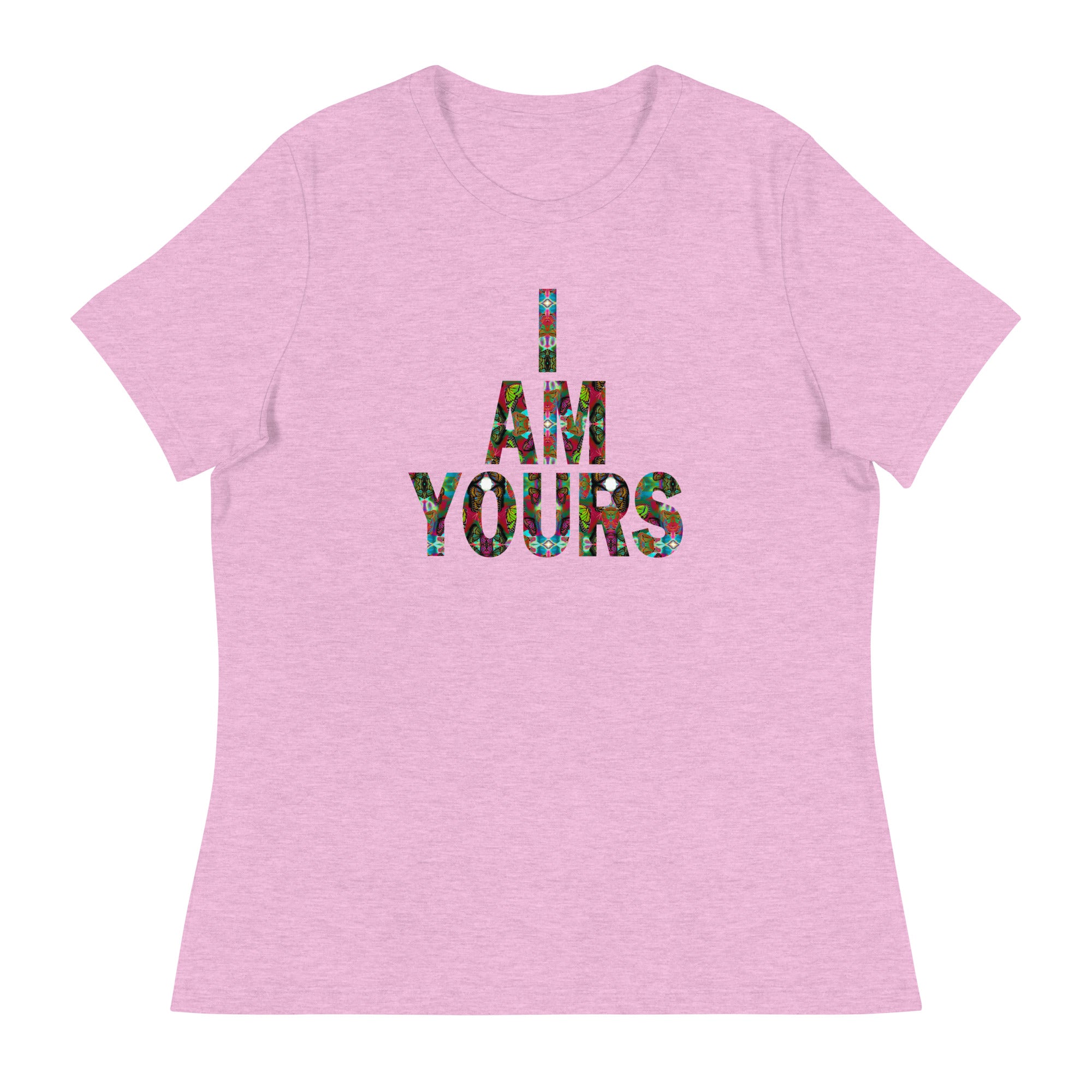 I AM YOURS ~ Women's Graphic T-Shirt, Butterfly Word Art Short Sleeve Top