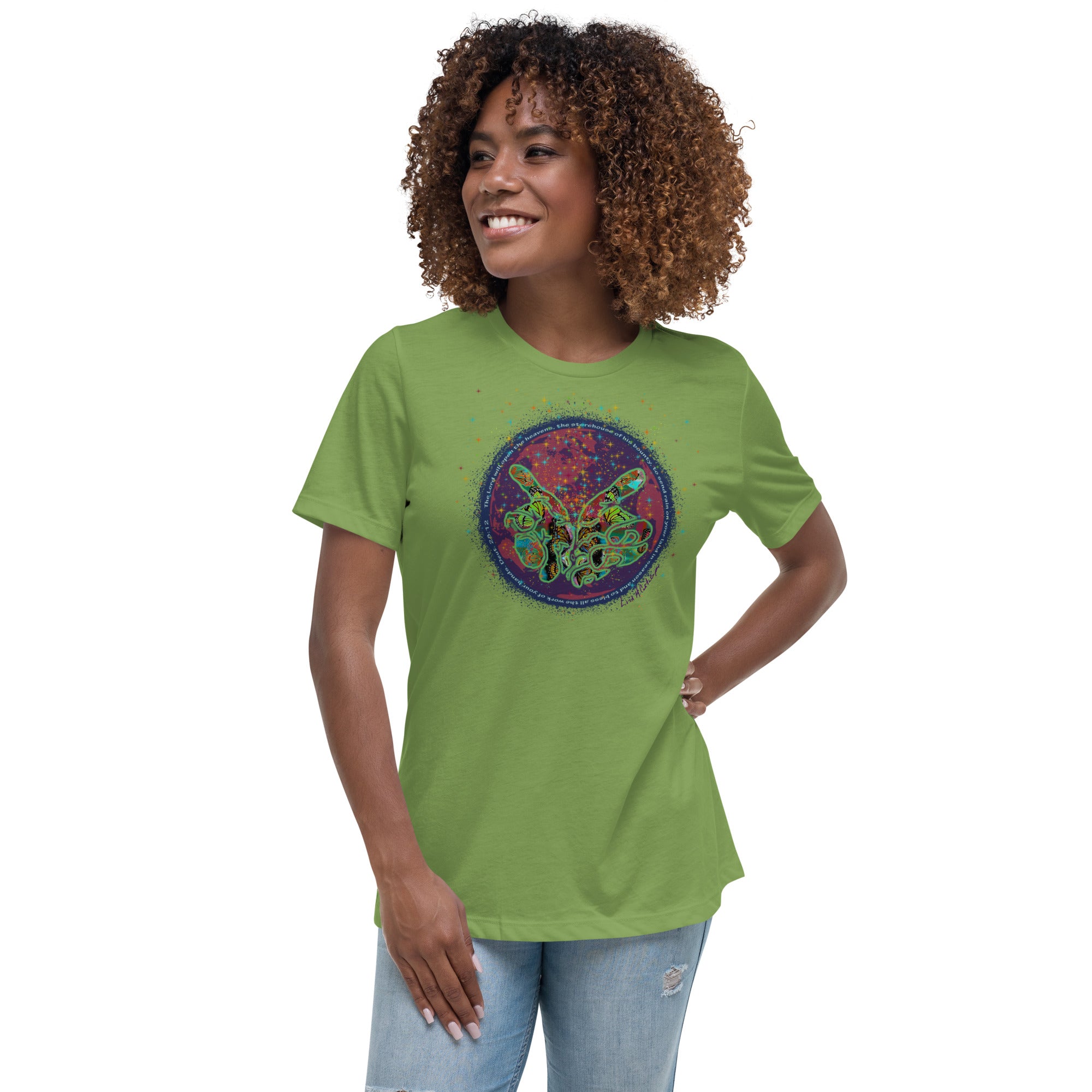 BLESSINGS of Work of HANDS ~ Women's  Graphic T-Shirt, Butterfly Word Art Short Sleeve Top