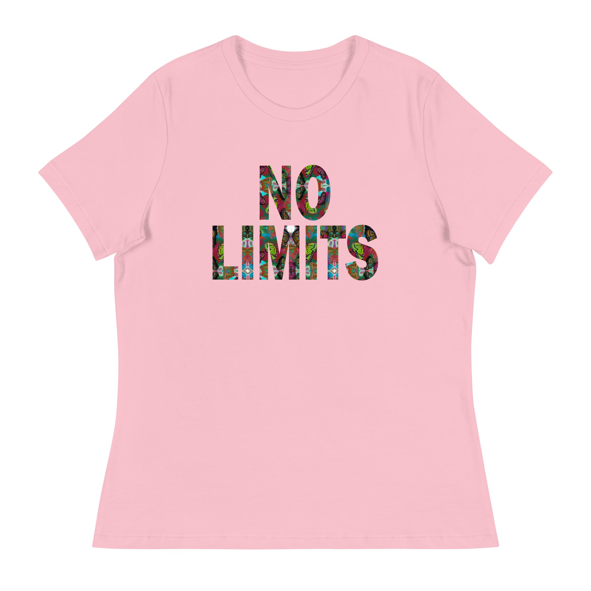 NO LIMITS ~ Women's Graphic T-Shirt, Butterfly Word Art Short Sleeve Top