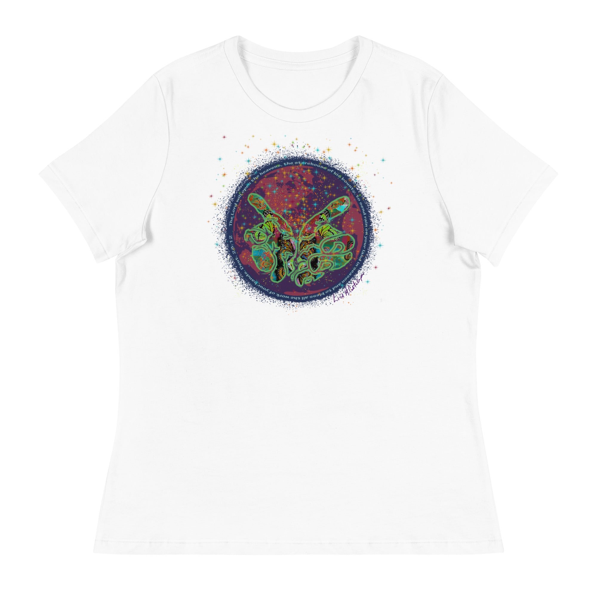 BLESSINGS of Work of HANDS ~ Women's  Graphic T-Shirt, Butterfly Word Art Short Sleeve Top
