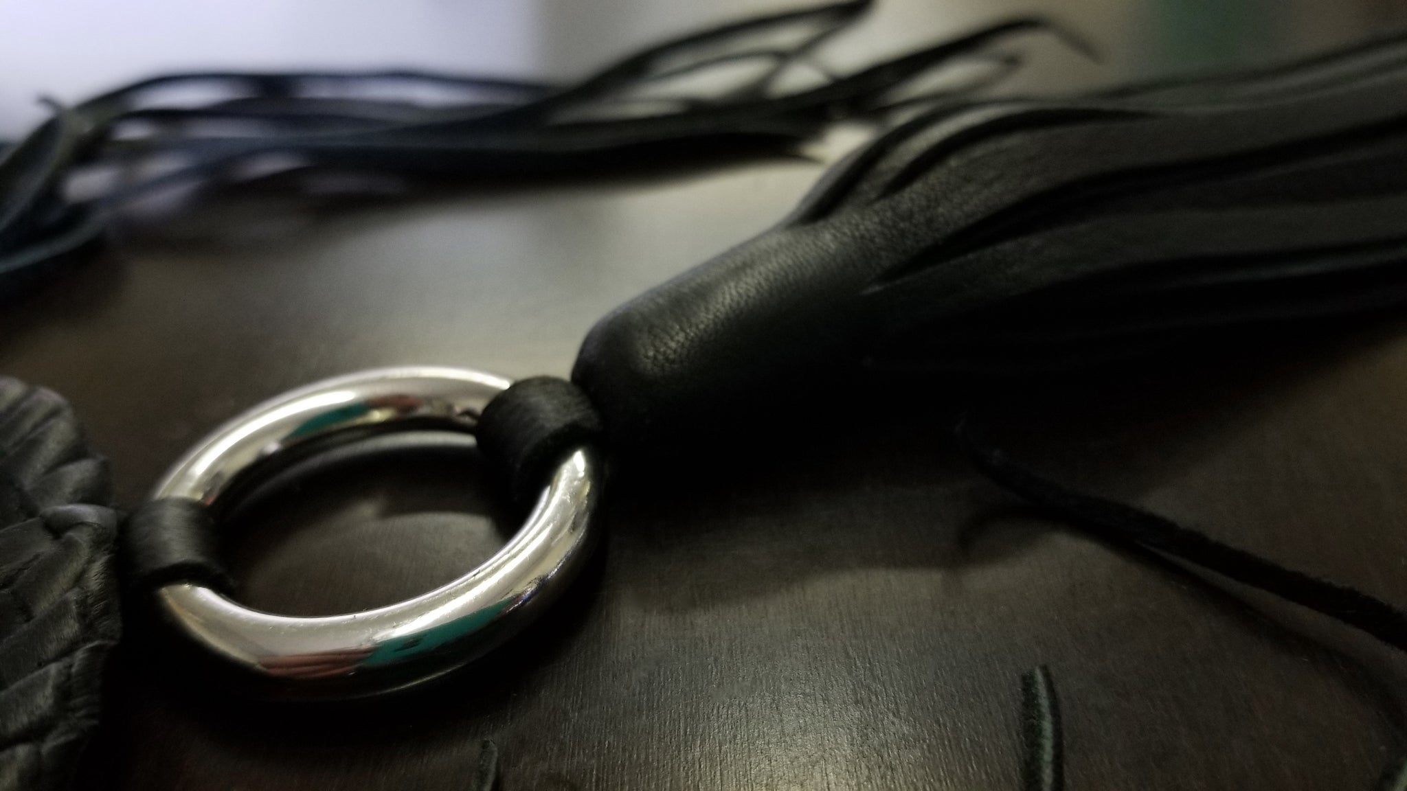 tassel on Zara Leather Necklace | Circular Basketweave Pendant Statement Neckpiece, black with silver rings